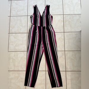 Express Black and Pink Striped Jumpsuit